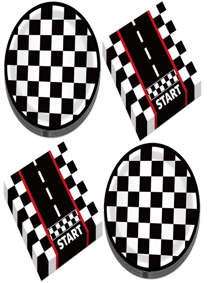 Lide Road Race Car Party Plates and Napkins for 24 Guests 64 Pcs Racing car Party Supplies Disposable Tableware Set Racing car Paper Plates Napkins for Racing cars Racing cars Theme Birthday Party Supplies - Image 1